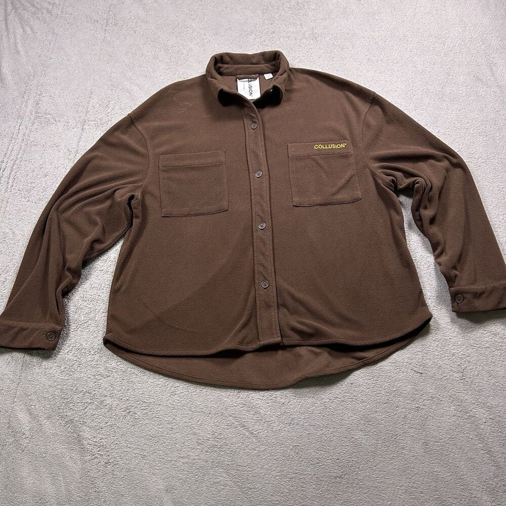 COLLUSION Fleece Shacket Shirt Jacket Brown Women's US 4 Oversized Gorpcore